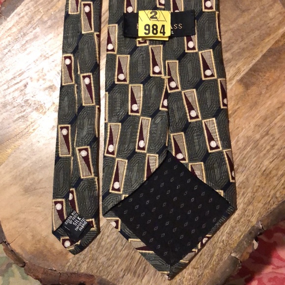 BILL BLASS Black Label Mens Silk Tie Green Gold Red Dot Square Career Luxe GOLF - Picture 14 of 15